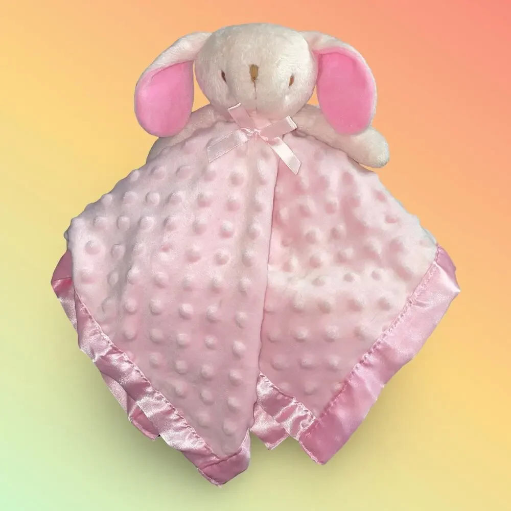 Pro Goleem Pink Bunny Rabbit Baby Lovey Security Blanket Minky Dot Satin Trim